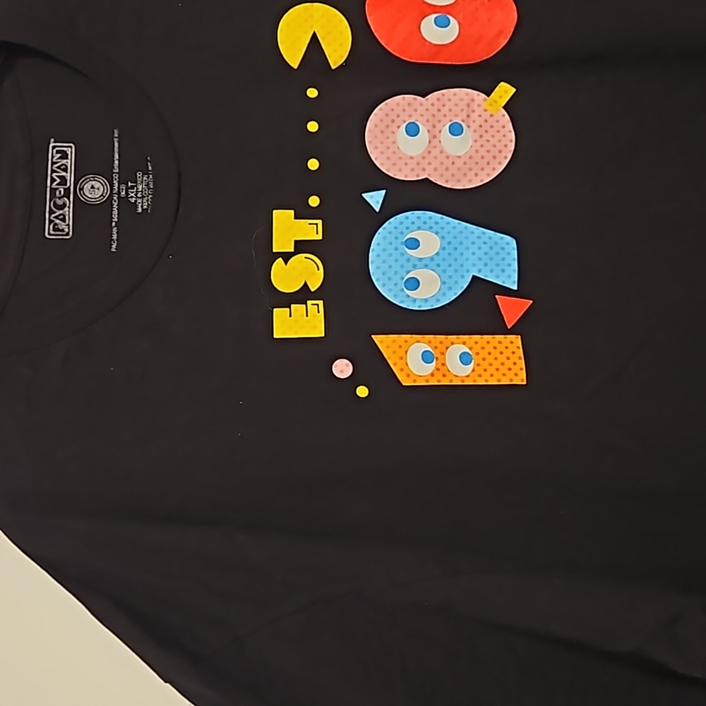 PACMAN 'est...1980' black short sleeve graphic tee size 4XLT unisex gamer arcade - Picture 2 of 4